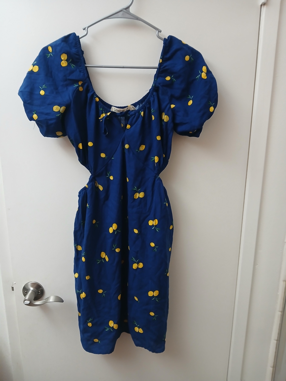 Liberty Love Navy Midi Dress with Yellow Lemon Print